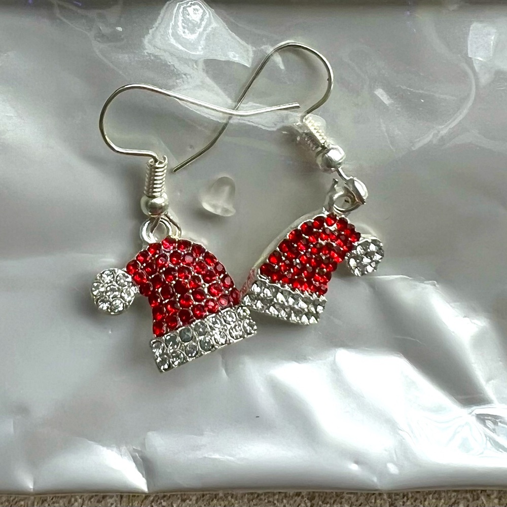 Santa Hat Rhinestone Earrings NWT